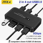 MZX USB 3.0 Switch KVM-Umschalter Selector Hub Dockingstation Dock für 2 Laptop-PCs zum Teilen von Tastatur, Maus, USB-Geräten, Drucker, SSD