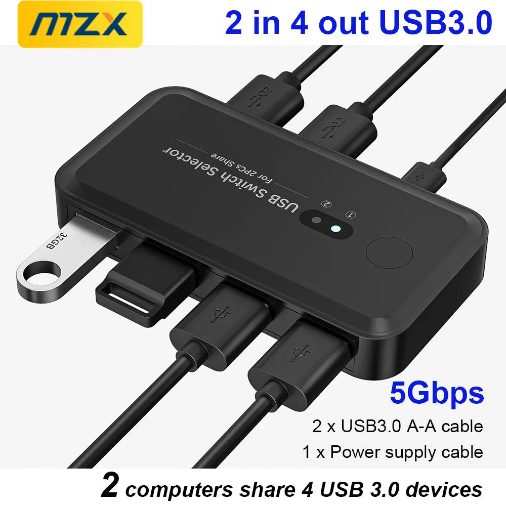 MZX USB 3.0 Switch KVM-Umschalter Selector Hub Dockingstation Dock für 2 Laptop-PCs zum Teilen von Tastatur, Maus, USB-Geräten, Drucker, SSD