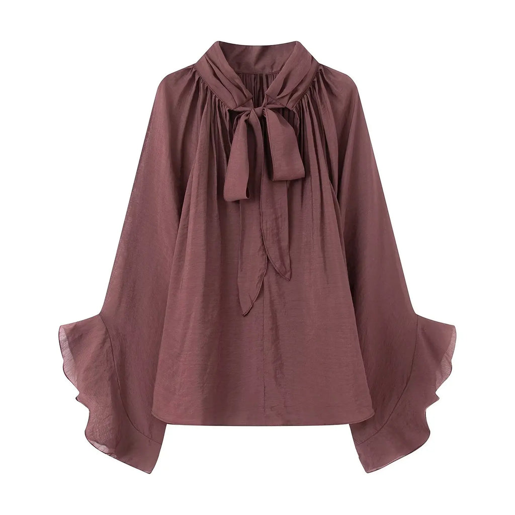 NLZGMSJ Schleifendekoration Locker Langärmlige Blusen für Damen Neue Mode Rüschenkante Hemden und Blusen Damen Top