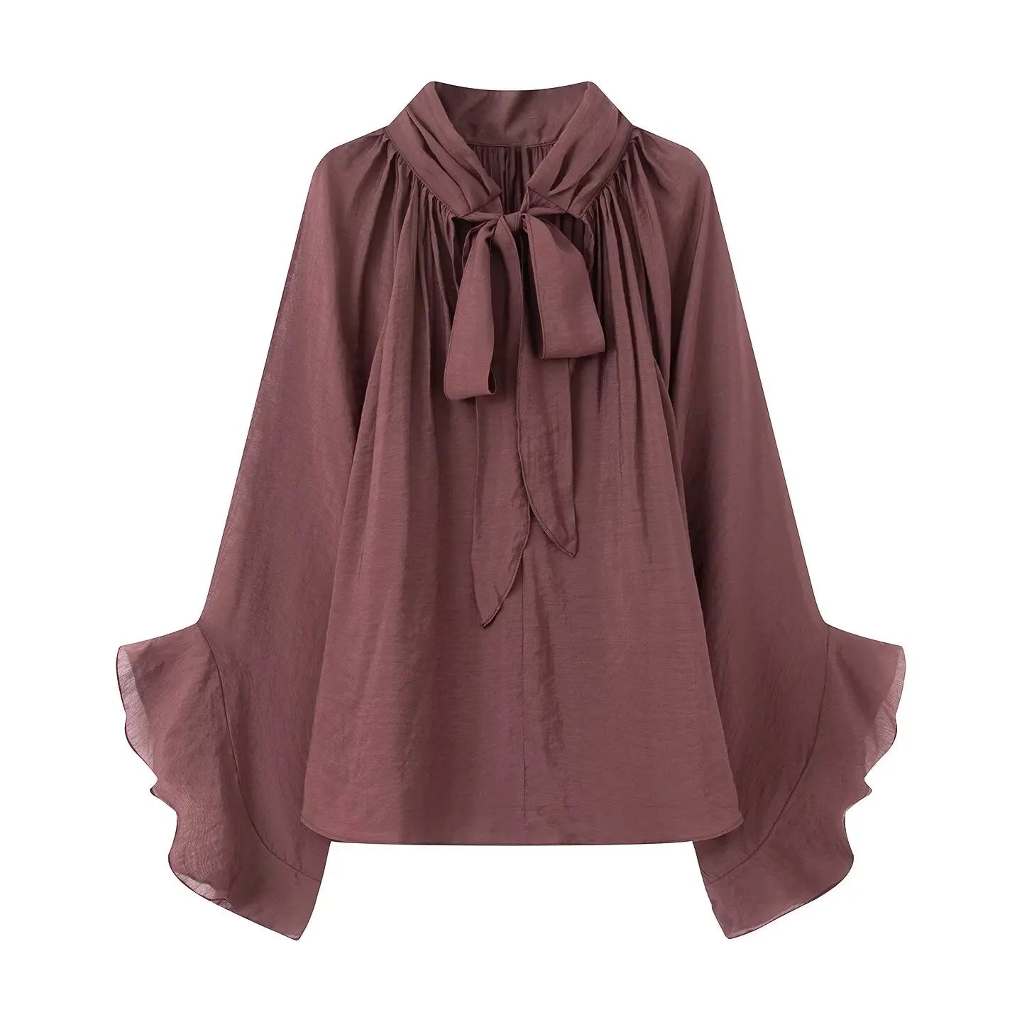 NLZGMSJ Schleifendekoration Locker Langärmlige Blusen für Damen Neue Mode Rüschenkante Hemden und Blusen Damen Top