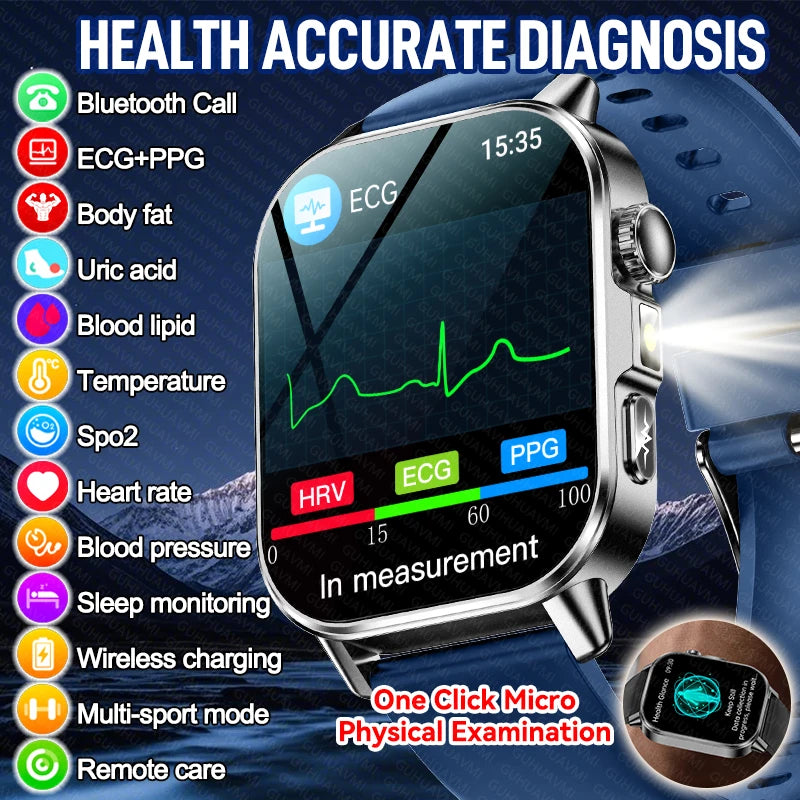 Neue Herren Smartwatch für präzise Gesundheitsdiagnose: EKG, Blutdruck, Blutsauerstoff, Blutfett, Harnsäure, Temperatur, Bluetooth-Anruf