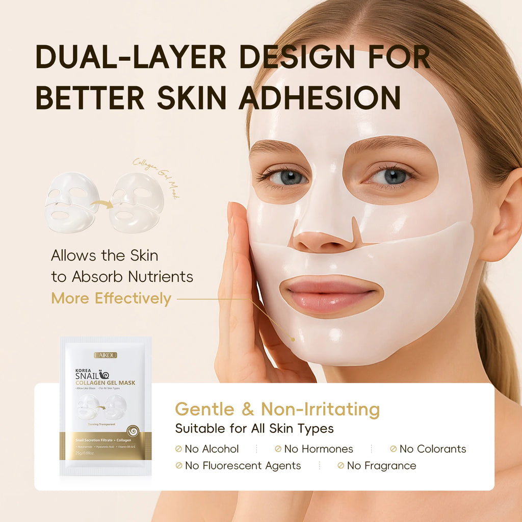 LAIKOU Korea Schnecken-Kollagen-Essenz-Maske, feuchtigkeitsspendende Tuchmaske, Anti-Falten-Gesichtsmaske, straffende Hautpflege, 25g*20 Stück