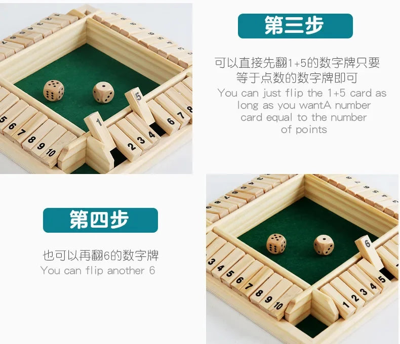 Holzwürfel-Brettspiel Shut The Box für 4 Spieler Klappen & Würfel Spiel Eltern-Kind Interaktion Familienunterhaltung