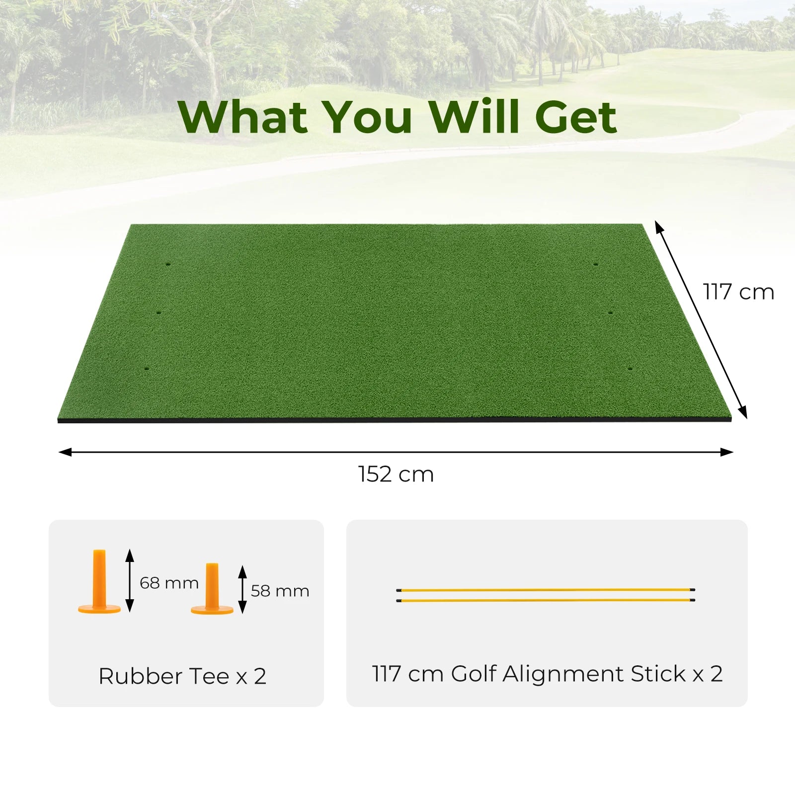 Golf-Übungsmatte mit Kunstrasen, 1,5 x 1,2 Meter, Indoor/Outdoor Abschlagmatte mit Gummi-Tees & Ausrichtungshilfen, Golfmatte Zweitbild
