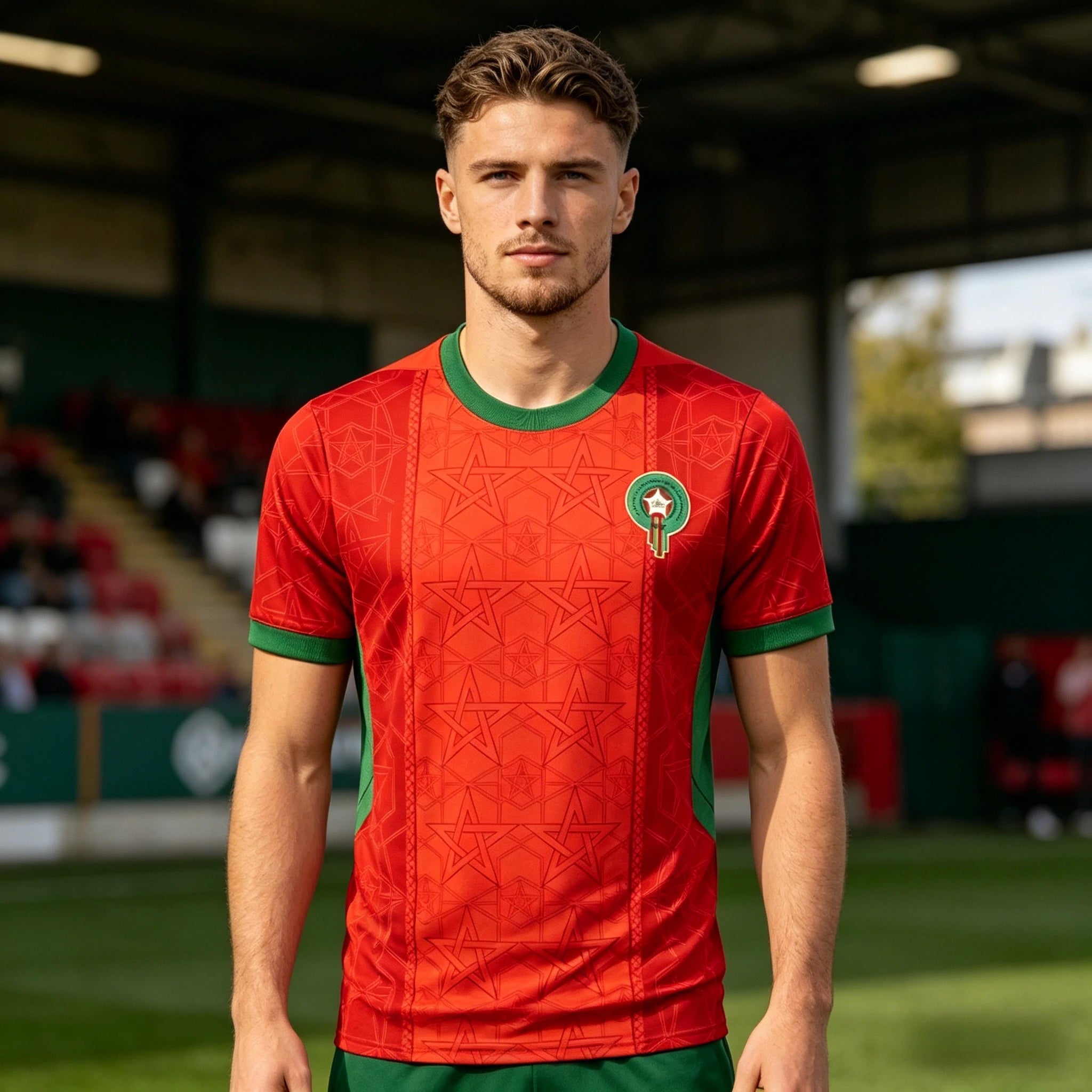 Marokko Flagge 2026 Heim-Fan Fußballtrikot 3D-gedruckt Kurzarm Sportshirt Kinder Sport schnelltrocknendes Trainings-T-Shirt