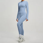 SVEIC Damen Zweiteiliger Trainingsanzug Yoga Set Langarmjacke High Waisted Leggings Atmungsaktive Sportkleidung Für Frauen