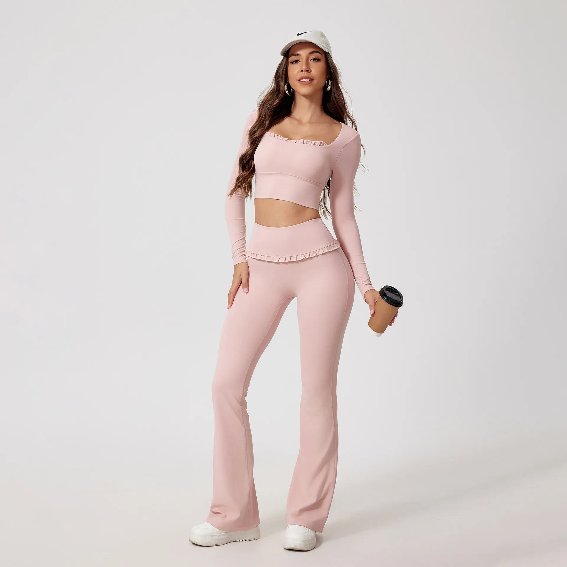 Neues Sommer 2-teiliges Damen-Fitnessstudio Yoga Damen-Outfit Outdoor Sport Schnelltrocknendes Langarmshirt-Set Damen Zweiteiler Sportbekleidung