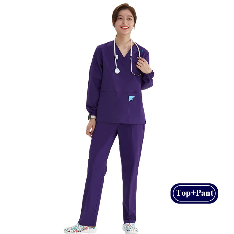 V-Ausschnitt Medizinische Uniform Sets für Damen Dreieckiger Ring Melange Schmale Stilloutfits Zahnärztliche Krankenhaus Arbeitsanzüge 202