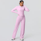 2-teiliges schnelltrocknendes Sport-Fitness-Bekleidung Yoga-Set Damen Yoga Reißverschluss Langarm High Waisted atmungsaktive weite Hose Set