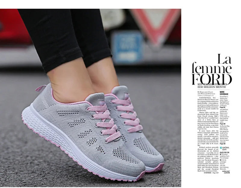 Damen Freizeitschuhe Mode Atmungsaktive Walking Mesh Flache Schuhe Sneakers Weiß Damen Fußbekleidung