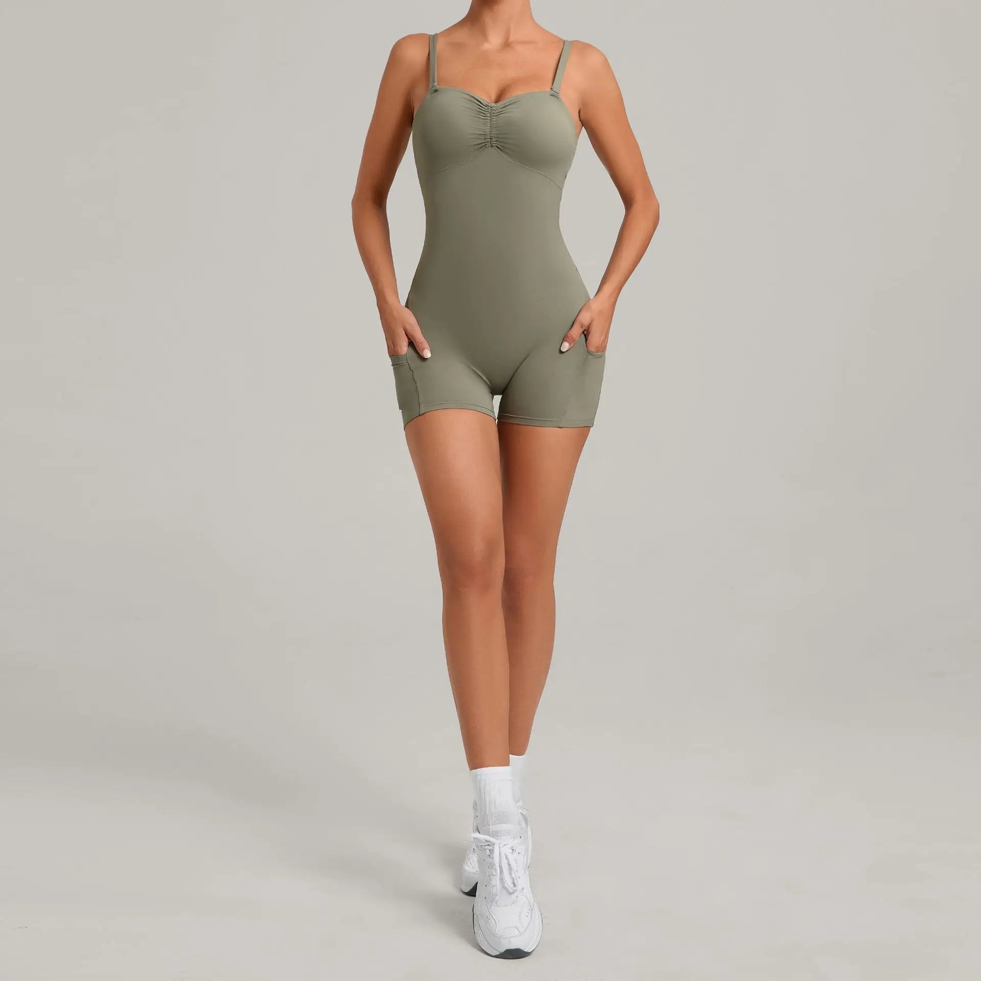 Damen Yoga Jumpsuits Sport Fitness Einteiler Schönheits-Rückengurt Tasche Hüfthebend Slim Fit Laufen Workout Training Bodysuit