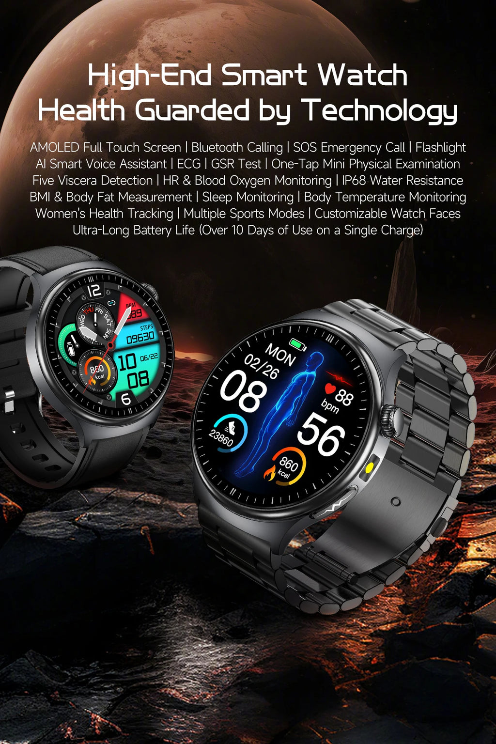 2026 Neue Mikrophysikalische Untersuchung Gesundheits-Smartwatch Herren EKG Harnsäure Lipide Blutdruck BT Anruf Smartwatch Für Android IOS