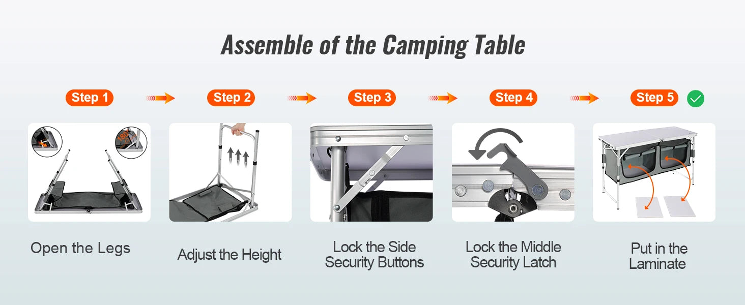 SucceBuy Camping-Küchentisch Schneller Aufbau Klappbarer Campingtisch MDF-Campingtisch für Outdoor-Picknicks BBQ Camping RV Reisen