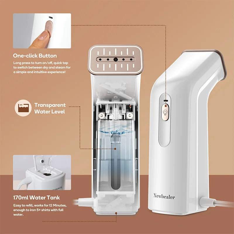 Dampfbügler 650 W, Handdampfglätter, 25 Sek. schnelles Aufheizen, Reise-Dampfbügelmaschine für Zuhause