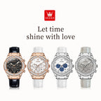 OLEVS 9978 Damenuhr, multifunktionale Quarzuhr, wasserdicht, leuchtendes Lederarmband, elegante modische Uhren für Damen, Geschenke