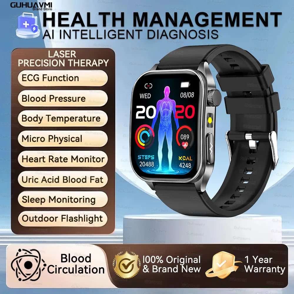 2026 Neue Gesundheits-Smartwatch Lasertherapie Reduziert Drei Hochs Blutsauerstoff Blutdruck Harnsäure Blutfette EKG-Smartwatch Für Herren