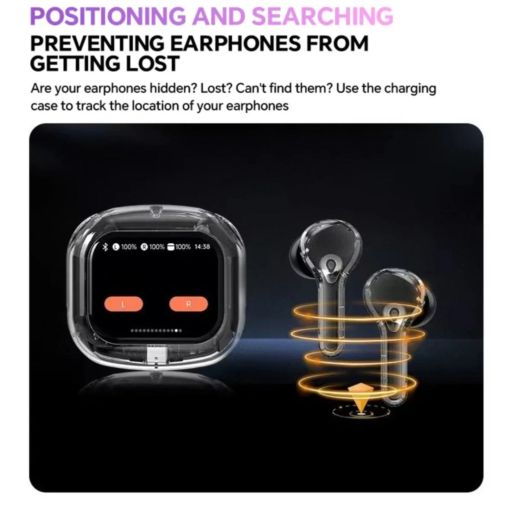 Übersetzung Kopfhörer mit Touchscreen Kabellos Bluetooth 5.4 Smart Earphone HiFi Audio Hohe Qualität Transparente Hülle Headset