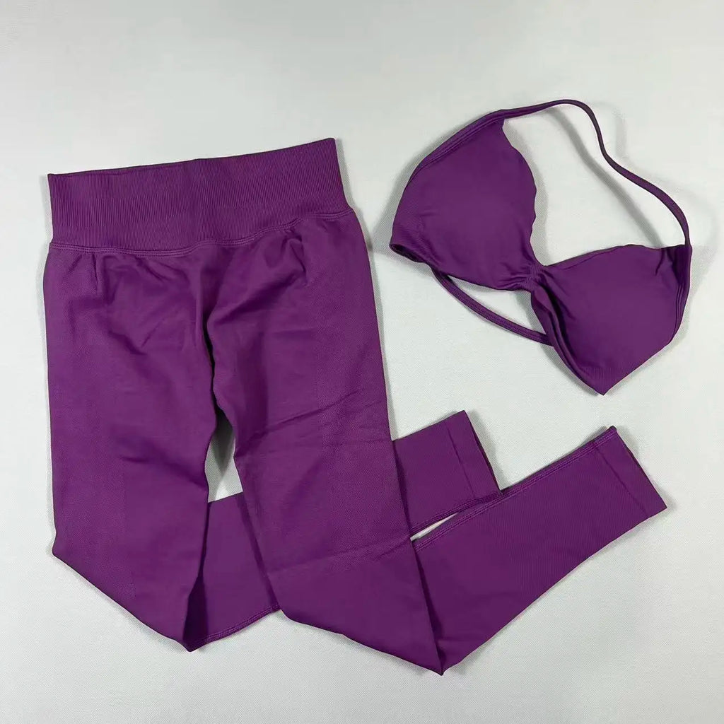 UETEEY Set für Damen, Trägerloser Yoga-BH, Sport-Top, Workout-Leggings-Set, Nahtloses Fitnessstudio-Set, Fitnesskleidung, Outfit, Activewear