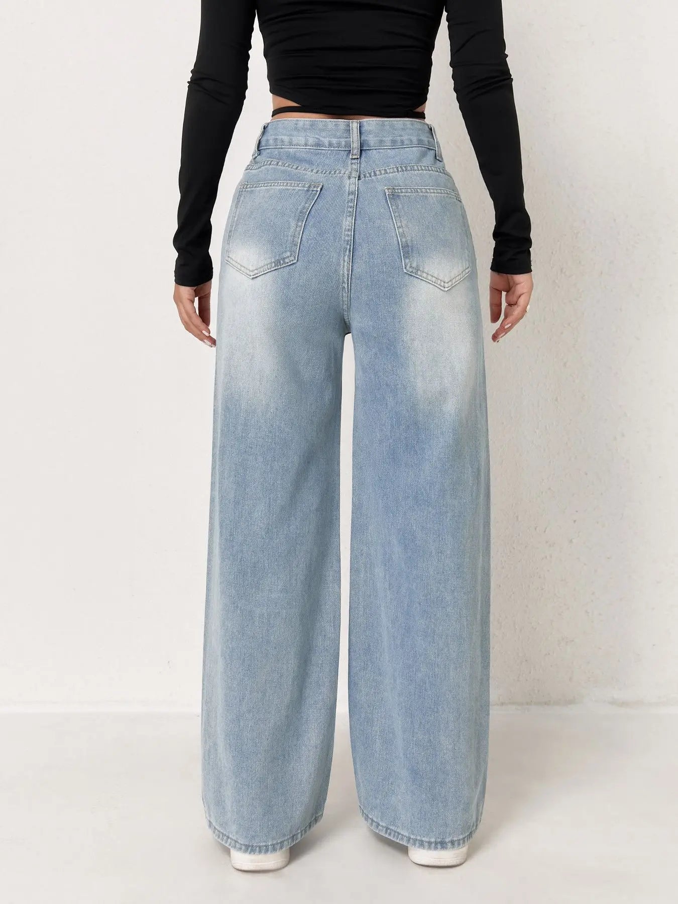 Europäische und N Trend Washed Blue Wide Leg Jeans Damen Jeans Damen Bequeme Mode All-Matching Trend Jeans