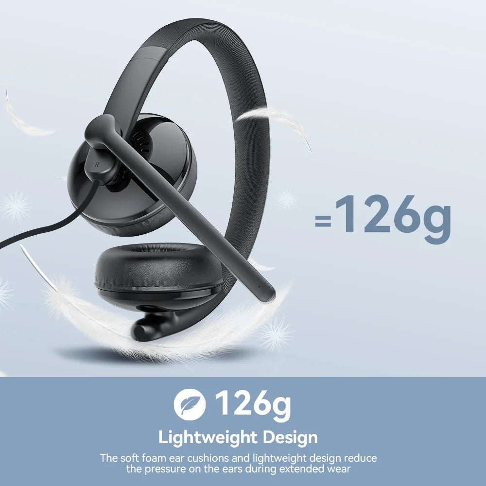 EMEET Kabelgebundenes Headset mit Mikrofon, Callcenter USB-Kopfhörer, ENC-Geräuschunterdrückung, Office-Kabel-Kopfhörer für Telefon/PC-Computer