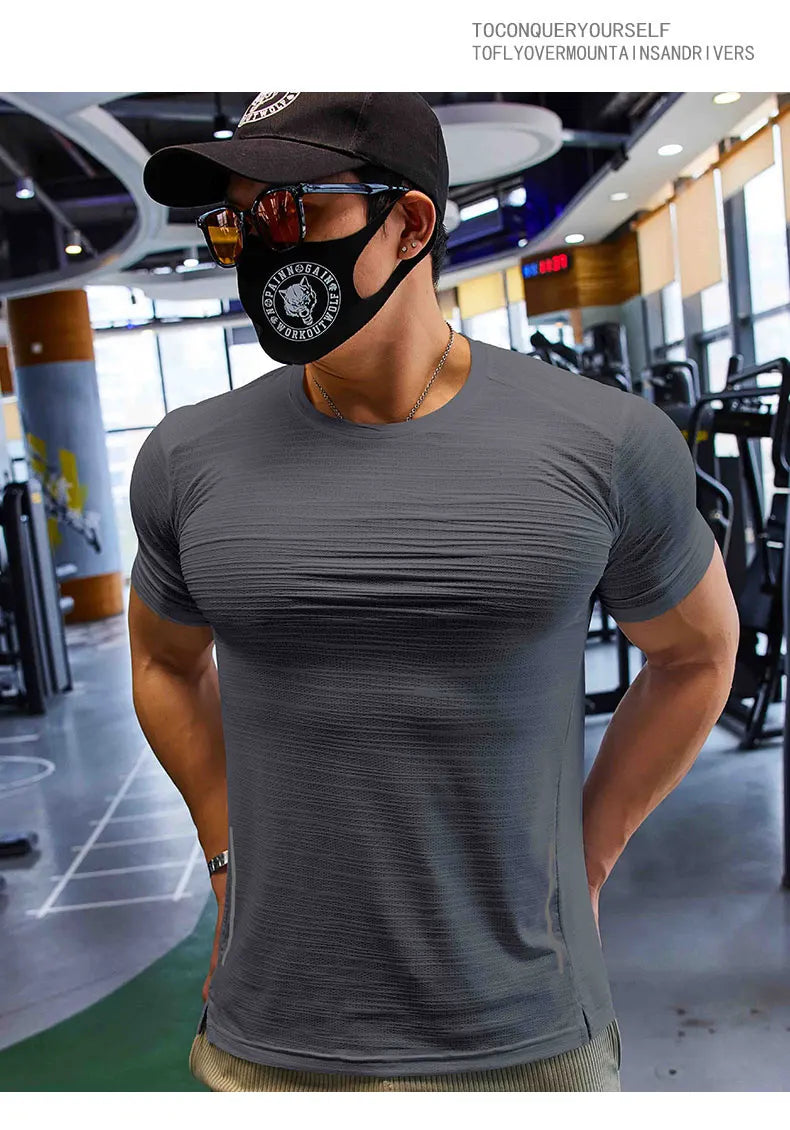 Muskel-Training Kompressions-T-Shirt Herren Laufen Dry Fit T-Shirt Uni Farbe Übergröße Gym Herren T-Shirts Sport Herren Oberteile Sweatshirt