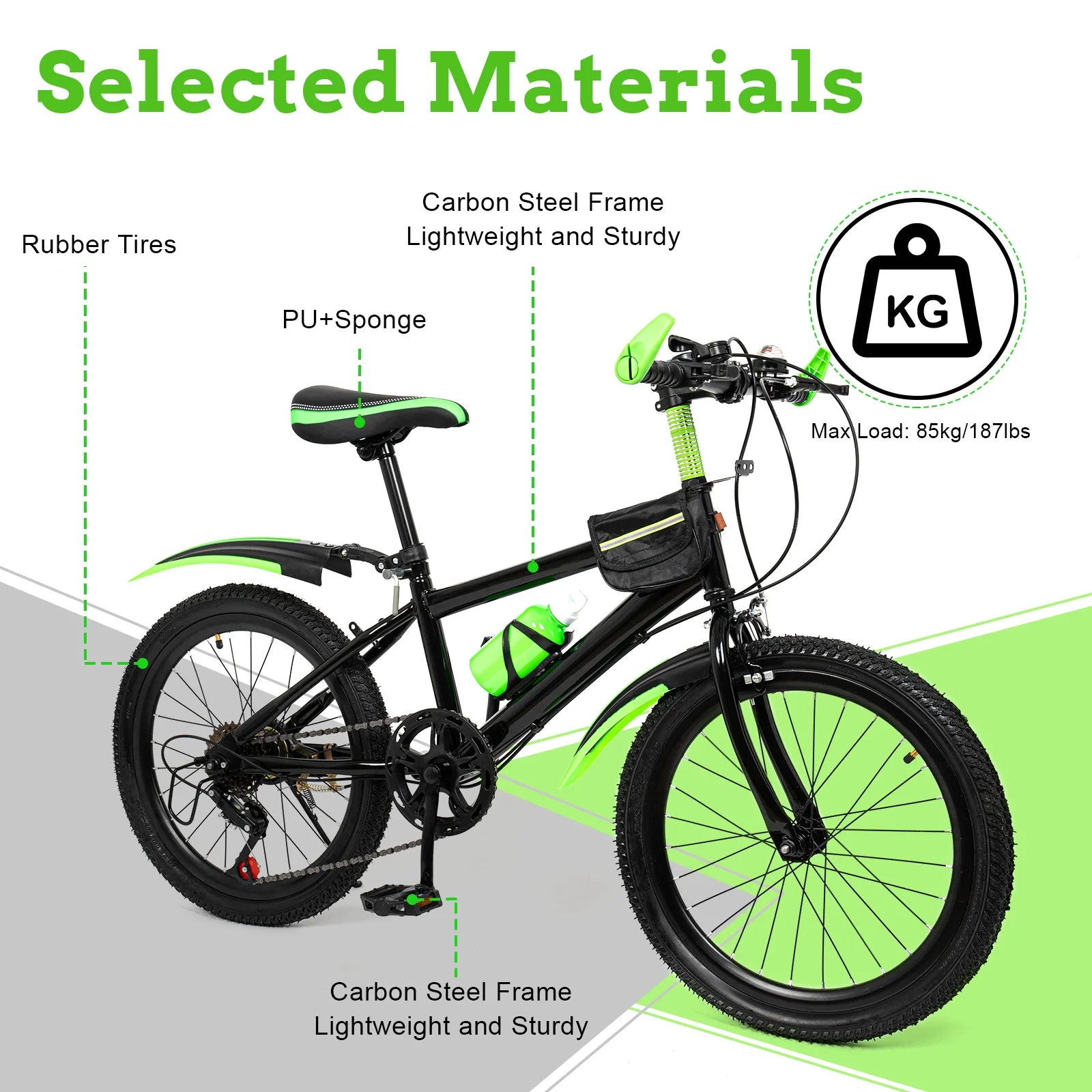 20 Zoll Mountainbike 7 Gänge, Verstellbarer Sattel Kinderfahrrad mit Schutzblechen und Flaschenhalter für Jungen und Mädchen 8-13 Jahre Hauptbild