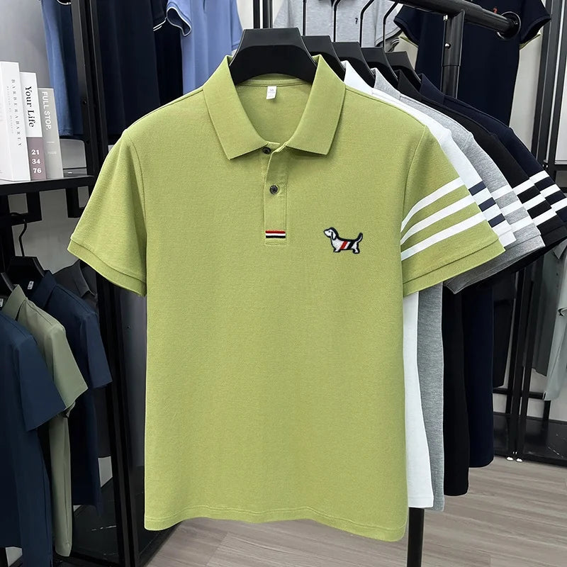 Luxusmarke Herren hochwertiges Kurzarm-Poloshirt Revers Stickerei Welpe Manschette Streifen T-Shirt Business Freizeit Herrenbekleidung