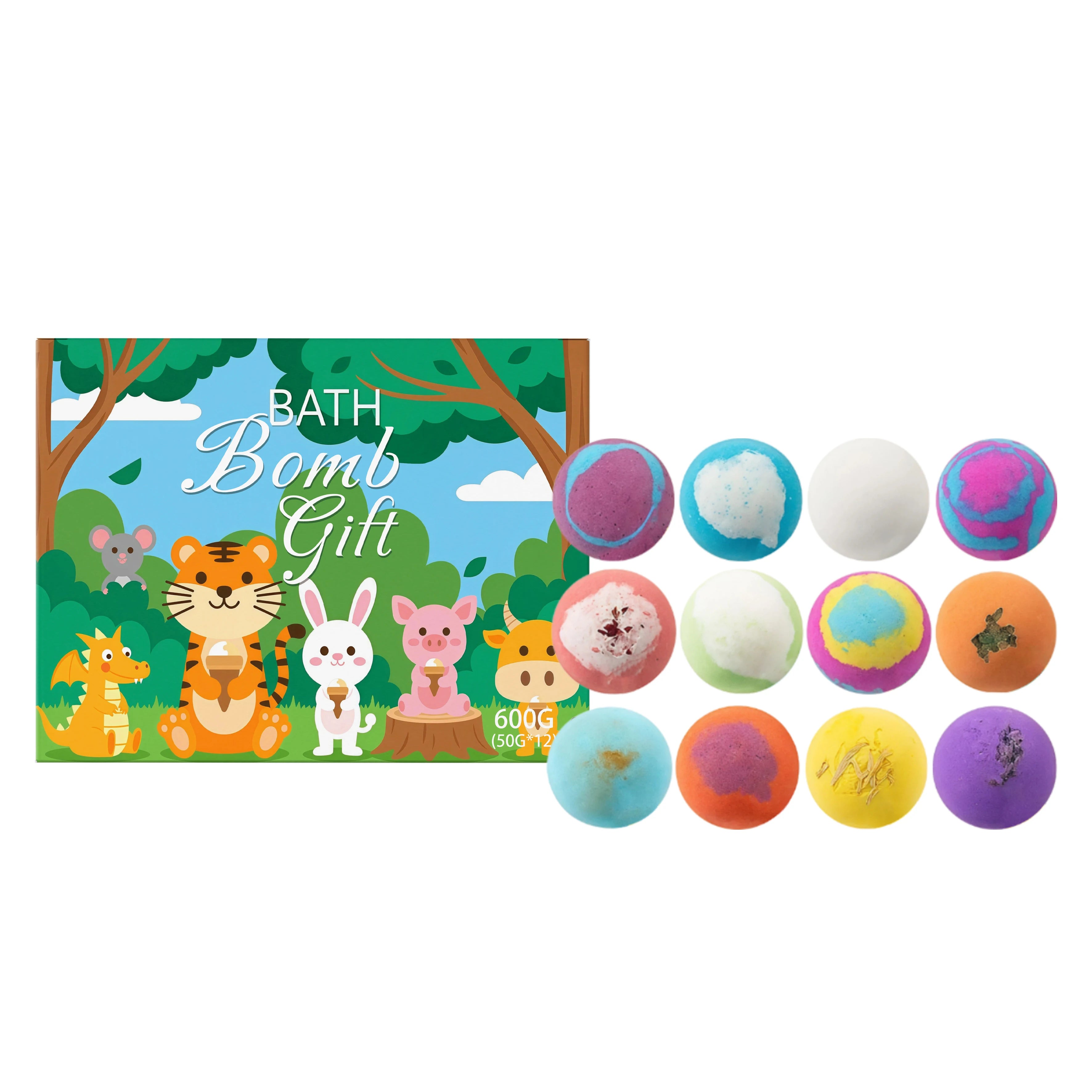 12er Kinder-Badebomben-Set mit Überraschungsspielzeug im Inneren, natürliche, organische Schaumbäder, Fizzies-Kugeln, Geschenk für Kinder, Feiertagsgeschenkset