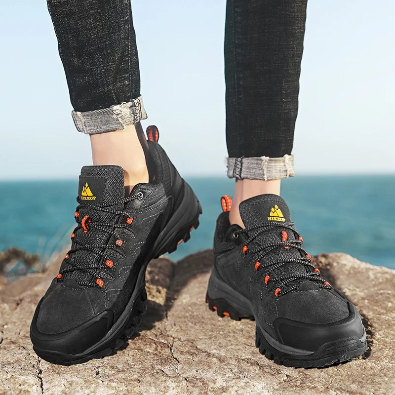 HIKEUP Leder Herrenschuhe für Herren Freizeitschuhe Mode Wasserdicht Winter Luxus Designer Marke Arbeitsstiefel Herren Rutschfeste Sneaker