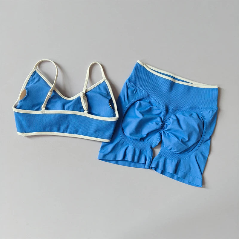 2-TEILIGER Yoga-Anzug Nahtlos mit Brustpolster Enge Sport-BHs und High-Waist-Shorts zum Draußen Tragen, Laufen, Training, Fitness, Yoga-Set