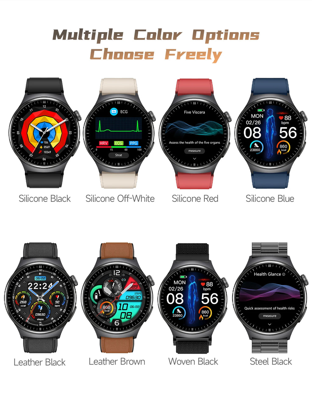 Neue genaue EKG-Smartwatch, Blutfettwerte, Fünf-Organe-Gesundheitscheck, Körpertemperatur, BT-Anruf, Sport-Smartwatches für Herren 2026