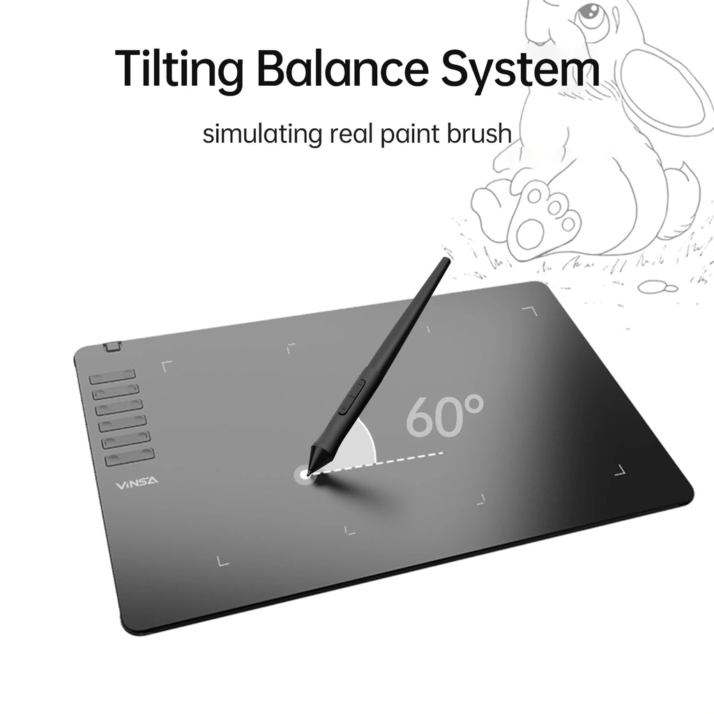 VINSA T1161 Graphics Drawing Tablet Ultra-thin Art Creation Sketch with Battery-free Stylus 8 Pen Nibs 8192 Levels Pressure