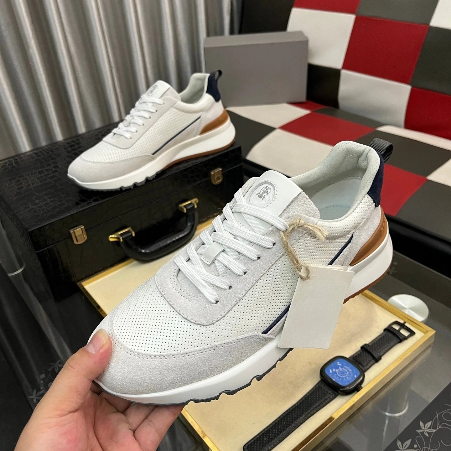 Luxusmarke Herrenschuhe Handgemachte Freizeit-Sneaker Jacquard-Nylon-Gewebe mit Wildleder Wander- und Radschuhe Laufschuhe Weihnachtsgeschenke Hauptbild
