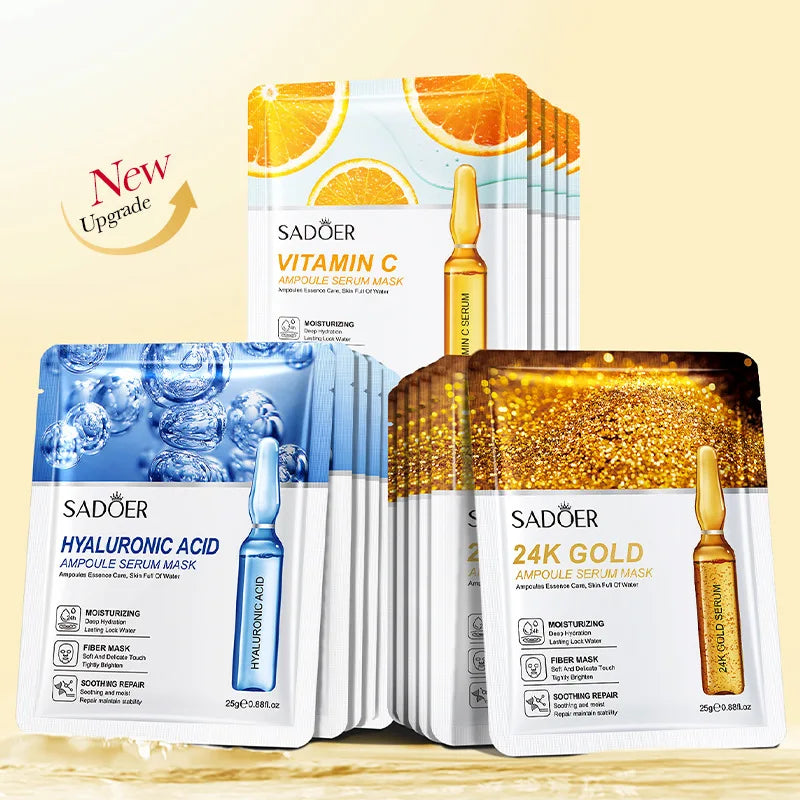 10 St. SADOER 24K Gold Vitamin C Hyaluronsäure Gesichtsmaske Feuchtigkeitsspendend Straffend Hydrierend Gesichtsmasken Hautpflegeprodukte Zweitbild