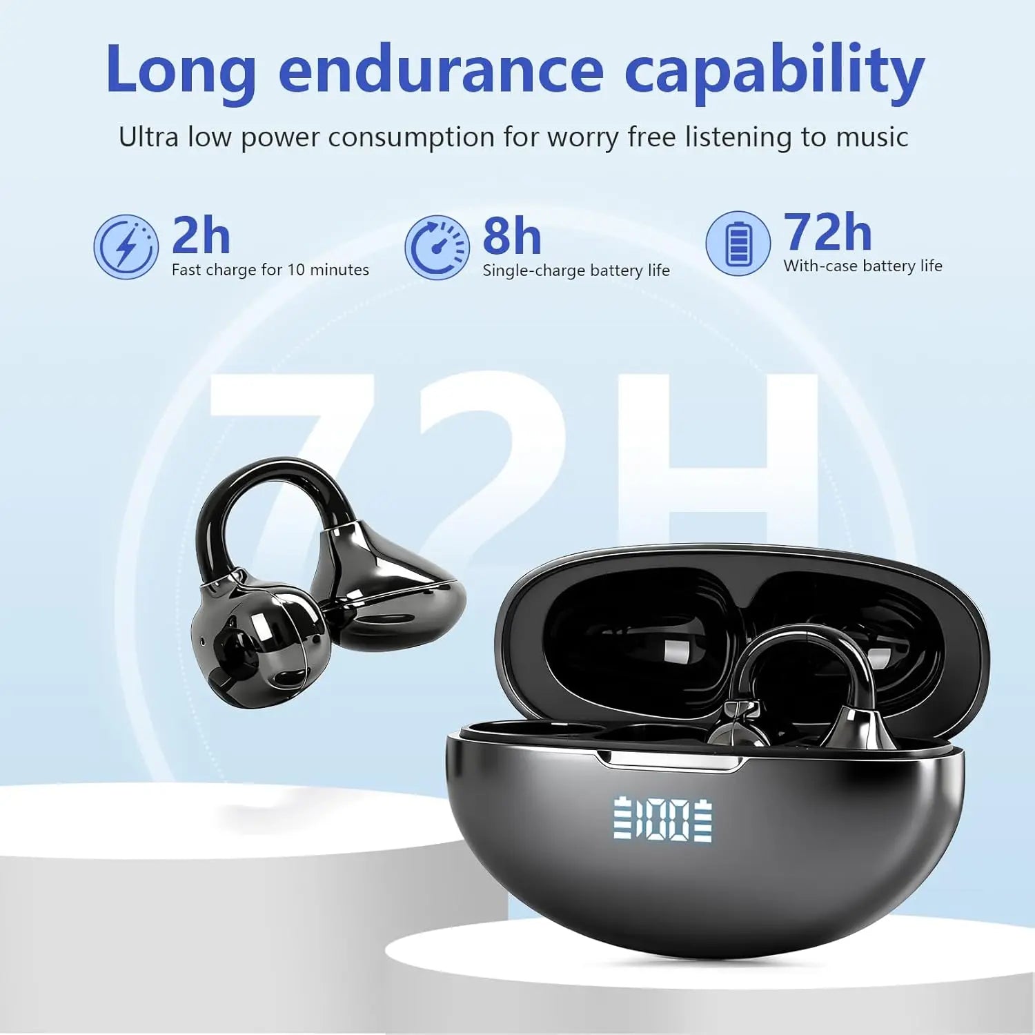 UYUXIO Clip Ear Open Earbuds BT 5.4 Kopfhörer IPX7 Wasserdichte Headsets Clip-on-Ohrhörer mit Mikrofon für Sport und Laufen Zweitbild
