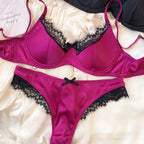 Französisches Dessous-Set mit dünnen Cups, sexy Spitze, Push-up-BH, Mode für Damen, Seidenstoff, Unterwäsche, hochwertige Intimates, BHs und Höschen