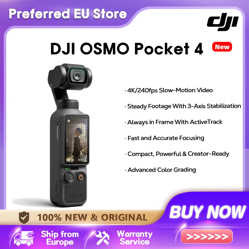 【2026 NEU】DJI Osmo Pocket 4 Taschengimbal Vlog-Kamera 1″ CMOS & 4K/240fps 3-Achsen-Stabilisierung 2× verlustfreier Zoom 107 GB interner Speicher 2" drehbarer Bildschirm Videokamera für Fotografie Neu Original