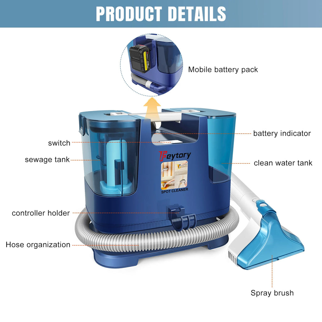 BRIEFNESS Cordless Upholstery Cleaner,2 Batteries, Stain Remover for Sofa,Mattress & Car Seat,Deep Pet Stain Removal for Fabric