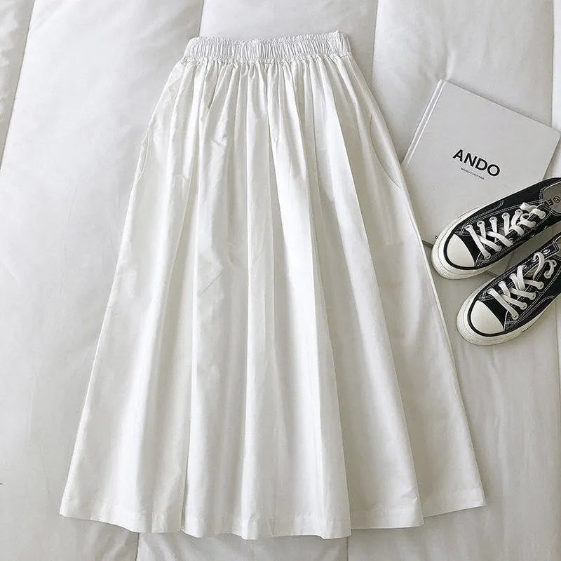Damen Schwarzer Rock Midi High Waist Korean Style Plissiert A-Linie Vintage Kleidung 2026 Neue Sommer Casual Mode Damen Arbeitskleidung