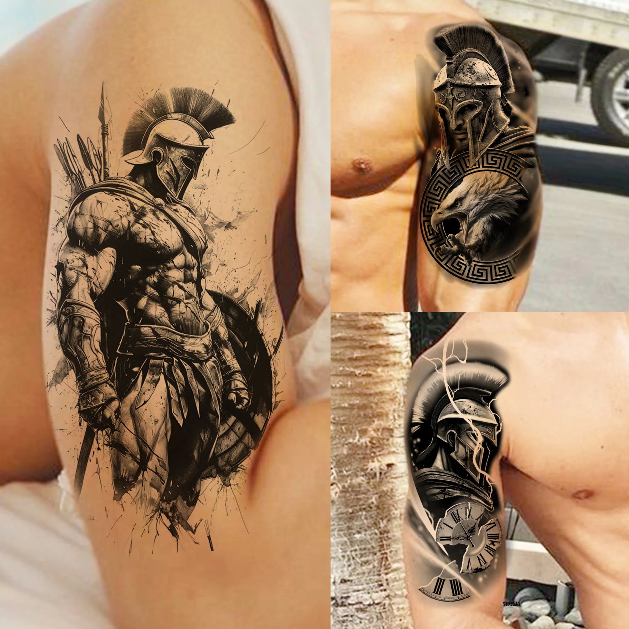 1 Blatt Wasserdichte Ritter Krieger Gladiator Temporäre Tattoos Für Männer Frauen Realistische Gefälschte Tattoo Aufkleber Unterarm Tattoos Abziehbilder Hauptbild