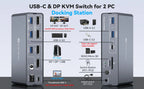 KVM Docking Station 4K120Hz Displayport USB C KVM Switch 2 Monitors 2 Computers,with 10Gbps USB 3.2 ports SD/microSD Card Slots