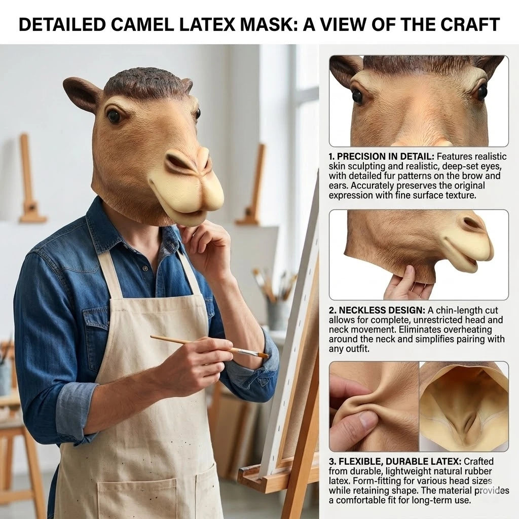 Kamel-Latexmaske Lustige Tier-Kopfbedeckung Weihnachtskarnevalsparty Neuheit Tier-Ganzkopfmaske Halloween Cosplay Kopfbedeckung