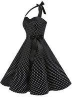 Women Polka Dot Print Summer Dress Sexy Retro White Halter Vintage Dress Robe Femme Pin Up Rockabilly Party Dress