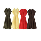 KONDALA 2026 Frühling Sommer Vintage Damenkleid Mode Einreihig Schärpen Drapierter V-Ausschnitt Ärmellos Schicke Braune Damenkleider