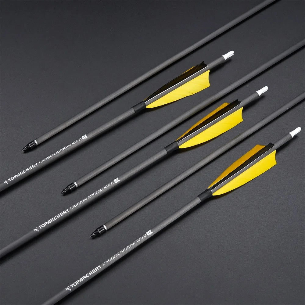 Toparchery 6/12/24 Stück 33 Zoll Bogenschießen reine Carbonpfeile ID6,2 mm Spine 400 mit 4 Zoll Naturfedern für Outdoor-Schießen Jagd