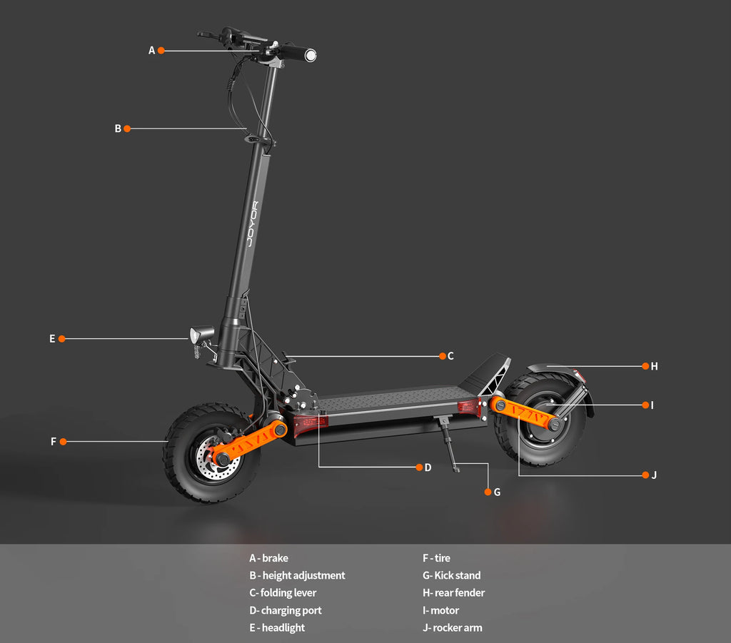 JOYOR S10-S-Z E-Scooter 60V 18Ah Doppelmotor 2000W 10 Zoll Reifen Erwachsenen E-Scooter Schwarz Höchstgeschwindigkeit 65km/h Reichweite 70-85km