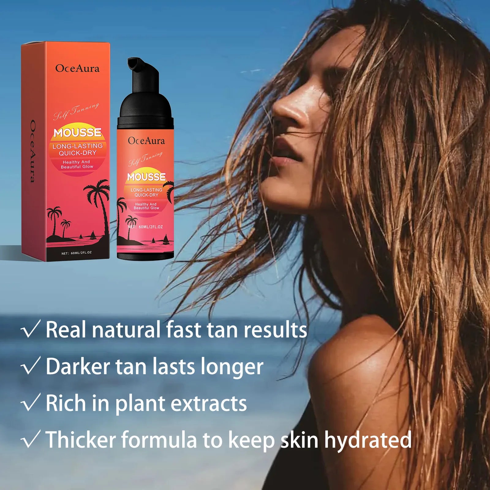 Self-Tanning Cream Mousse Waterproof Lasting Beach Outdoor Sunless Sunbathing Create Charming Bronzer Enhancer Tanner Skin Care