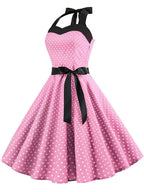 Women Polka Dot Print Summer Dress Sexy Retro White Halter Vintage Dress Robe Femme Pin Up Rockabilly Party Dress