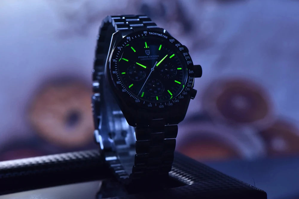 Neue PAGANI DESIGN Moon Men Uhr Retro-Luxus-Quarzuhren für Herren Edelstahl Sport wasserdicht Chronograph Herren+Mit BOX