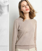 Damen Slim O-Neck Pullover Kaschmir-Wollmischung Pullover Herbst Und Winter Langarm Strick Unterhemd Große Größe 2024